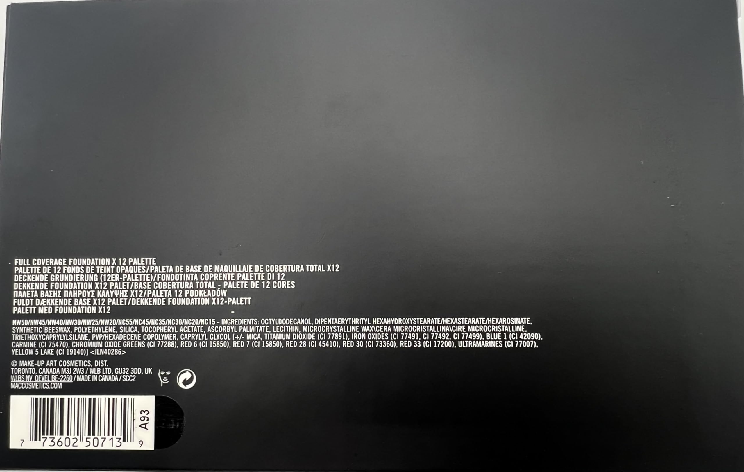 MAC Full Coverge Foundation x 12 Pro Palette — 1 oz / 30 g (12 Shades)