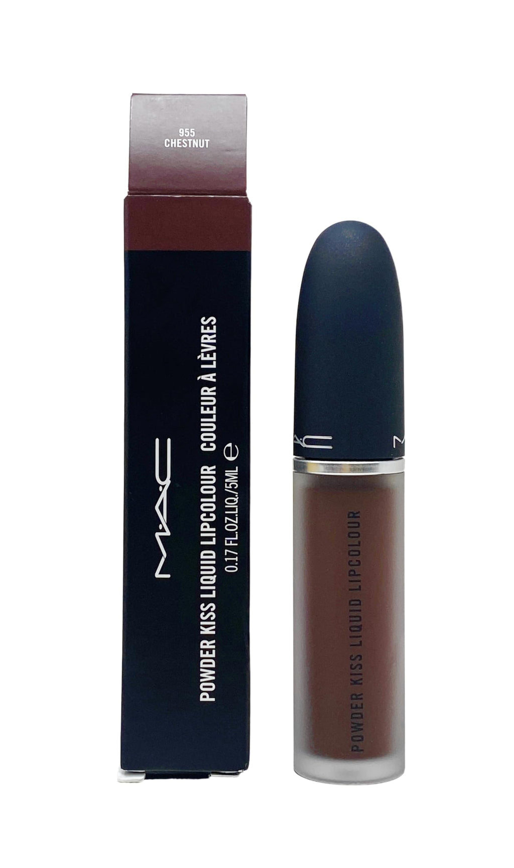 MAC Powder Kiss Liquid Lipcolour 955 Chestnut — Deep Warm Brown, 0.17 oz (5 ml)