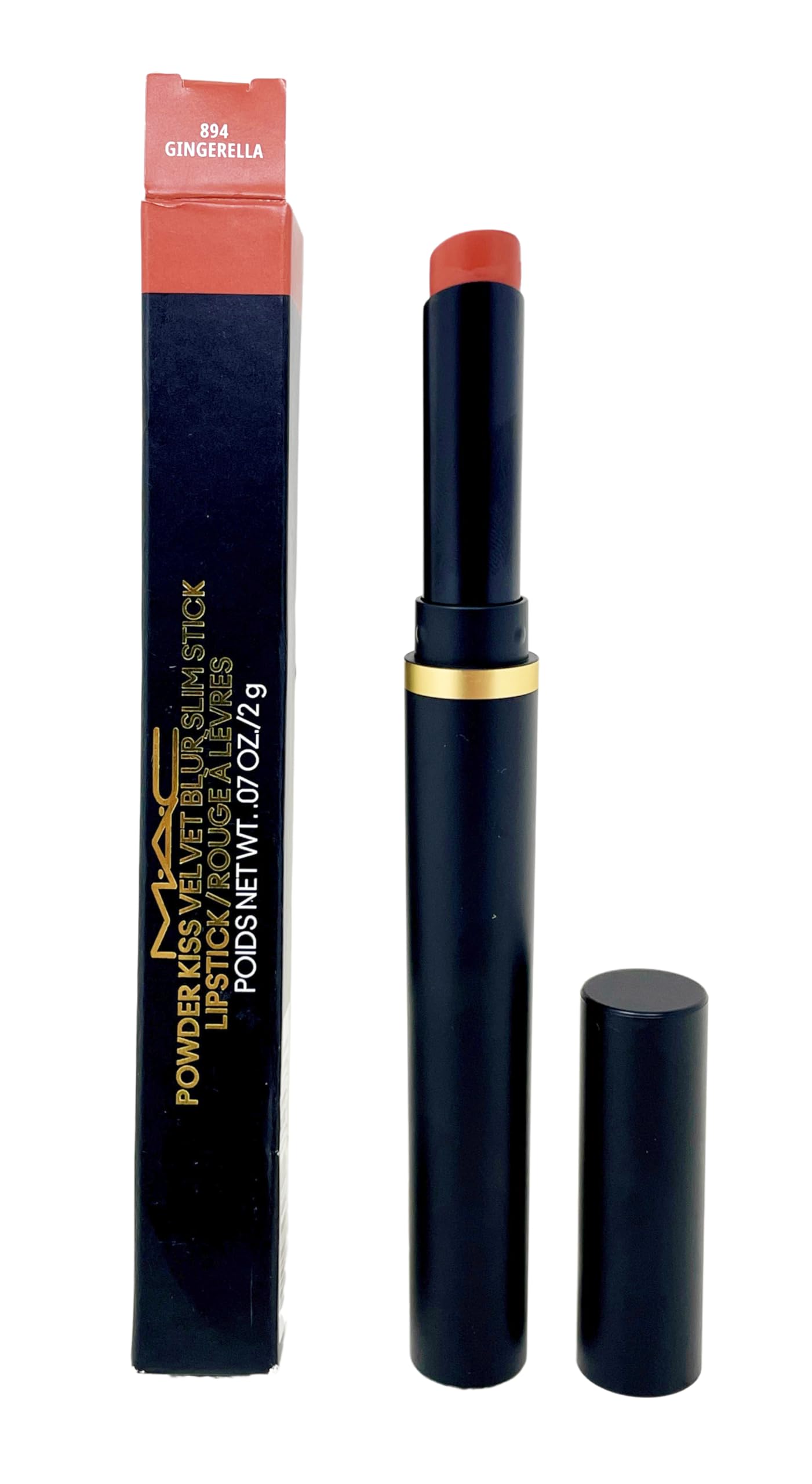 MAC Powder Kiss Velvet Blur Slim Stick 894 Gingerella – Light Orange Coral Lipstick