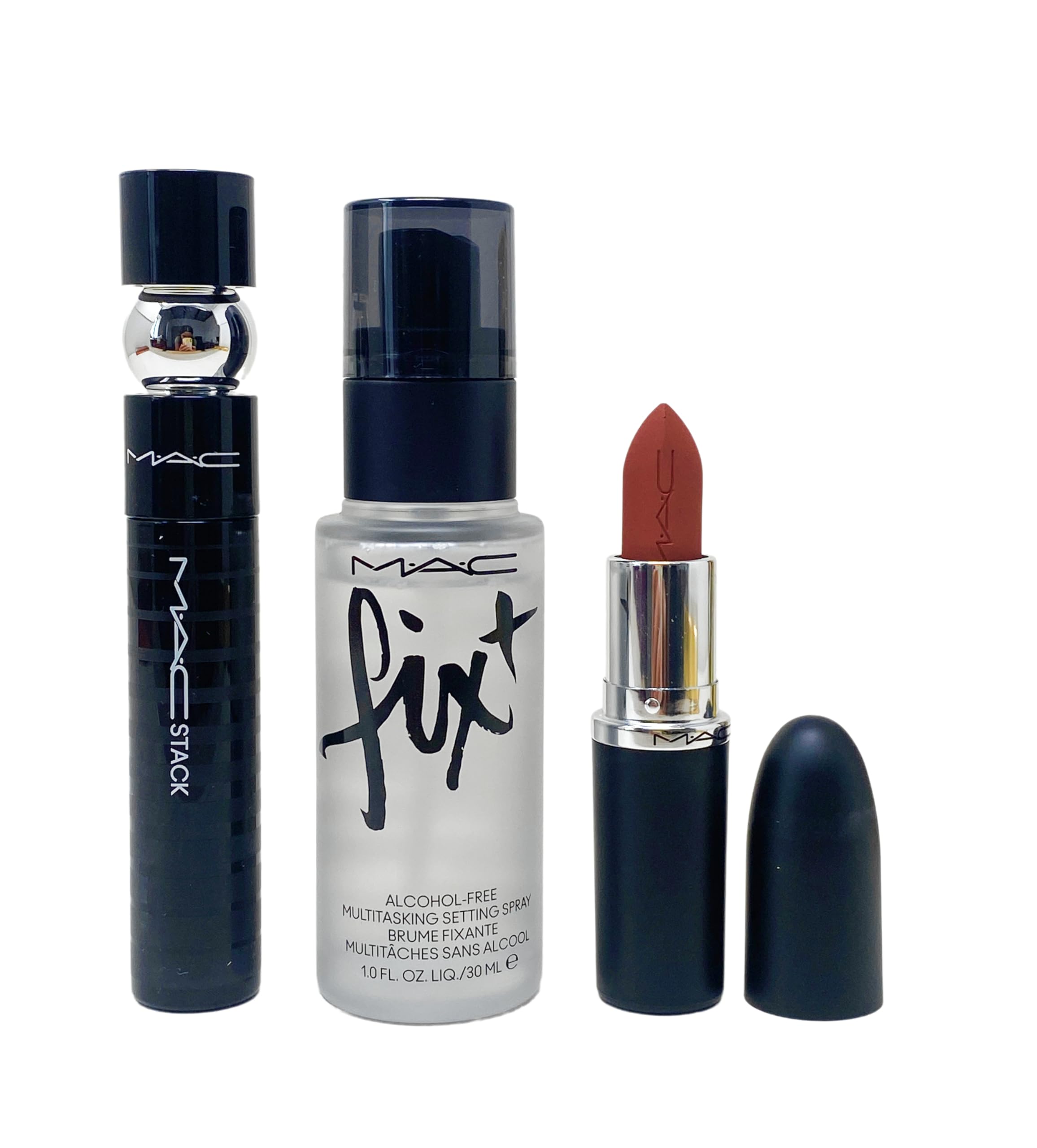 MAC Gilded Glamour Trio: MACStack Mascara, Warm Teddy Matte Lipstick & Fix+ Setting Spray