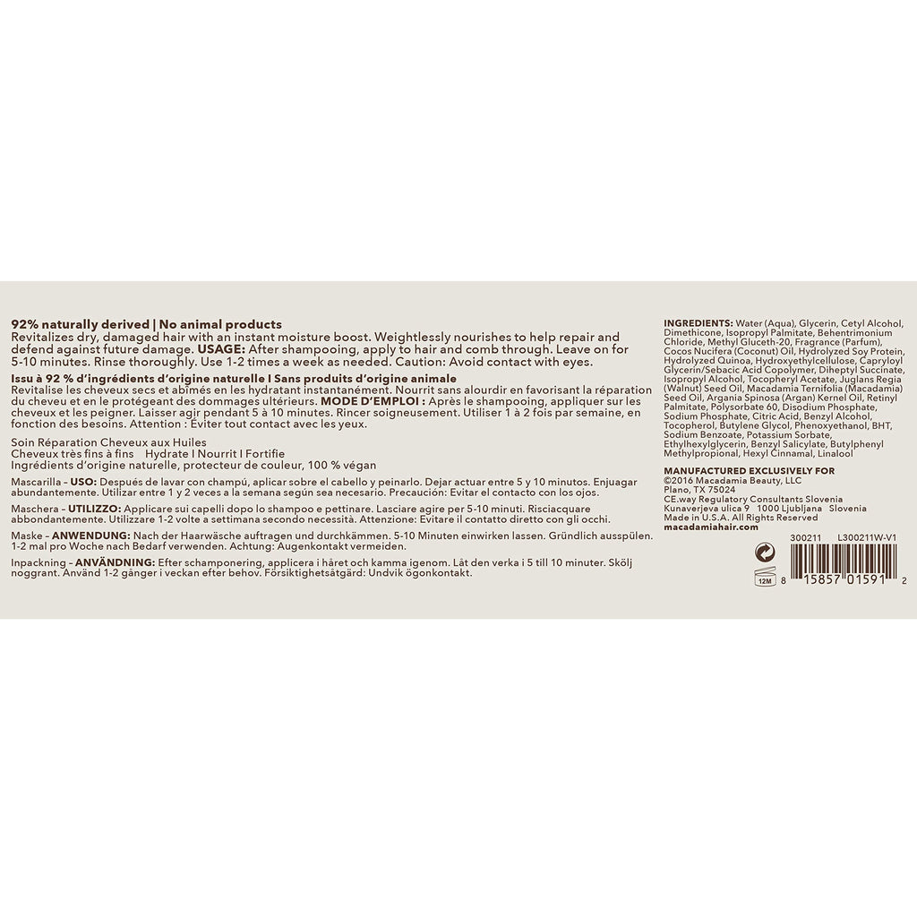 Macadamia Professional Weightless Repair Hair Masque for Thin Fine Hair – Color-Safe, Vegan & Cruelty-Free, 7.5 oz
