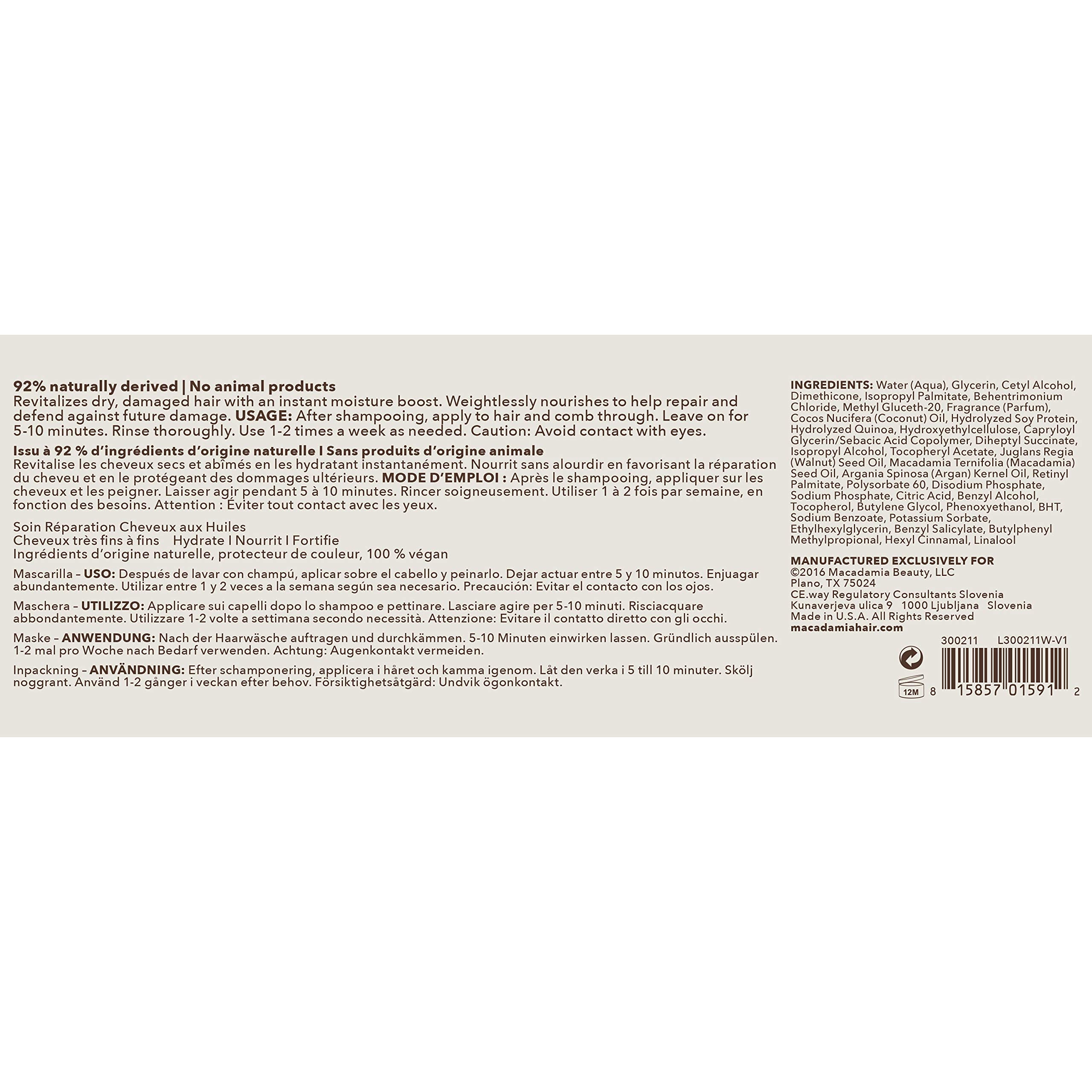 Macadamia Professional Weightless Repair Hair Masque for Thin Fine Hair – Color-Safe, Vegan & Cruelty-Free, 7.5 oz