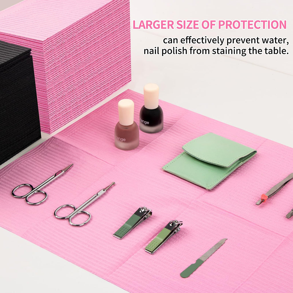 Machine-Ya 490pc Disposable Nail Mats – Foldable 13x18 Pink, 3-Ply Waterproof Table Protectors