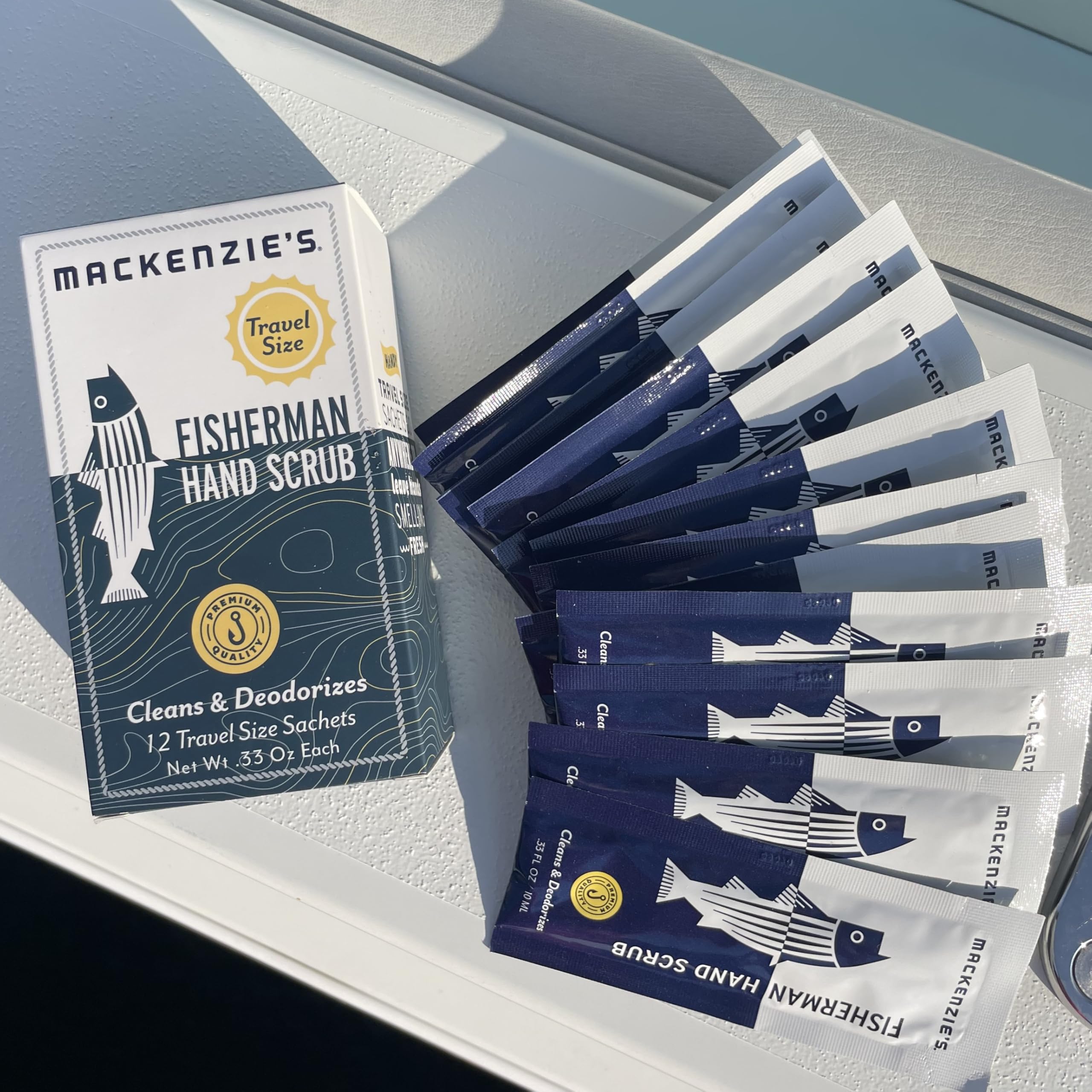 MACKENZIE'S Fisherman Hand Scrub Travel Size Packets – 12 x 0.33 oz – Biodegradable & Odor-Removing