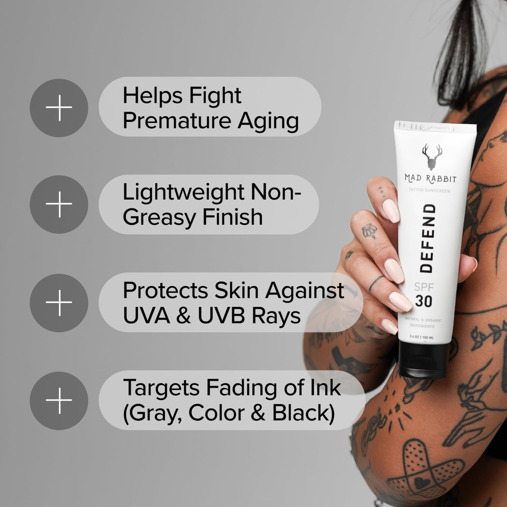 Mad Rabbit Defend SPF 30 Tattoo Sunscreen | Mineral Protection & Moisturizer (100 mL)