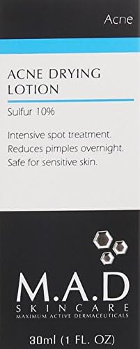 M.A.D Skincare Acne Drying Lotion – 10% Sulfur & Salicylic Acid | Overnight Spot Treatment | 1 fl oz