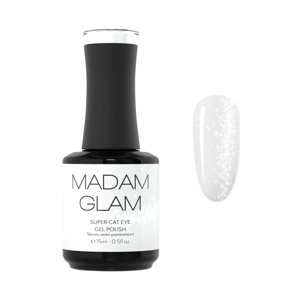 Madam Glam White Cat Eye Gel Polish 15ml – Magnetic Nail Art, Long-Lasting, Vegan, Hema-Free