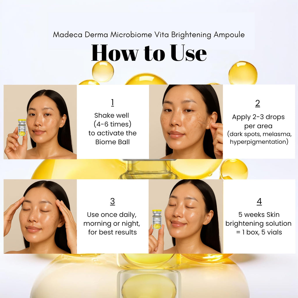 MADECA DERMA Vita Brightening Microbiome Ampoule – Brightening with Vitamin C & E, Hyaluronic Acid & Antioxidants (5 x 0.23 fl oz)