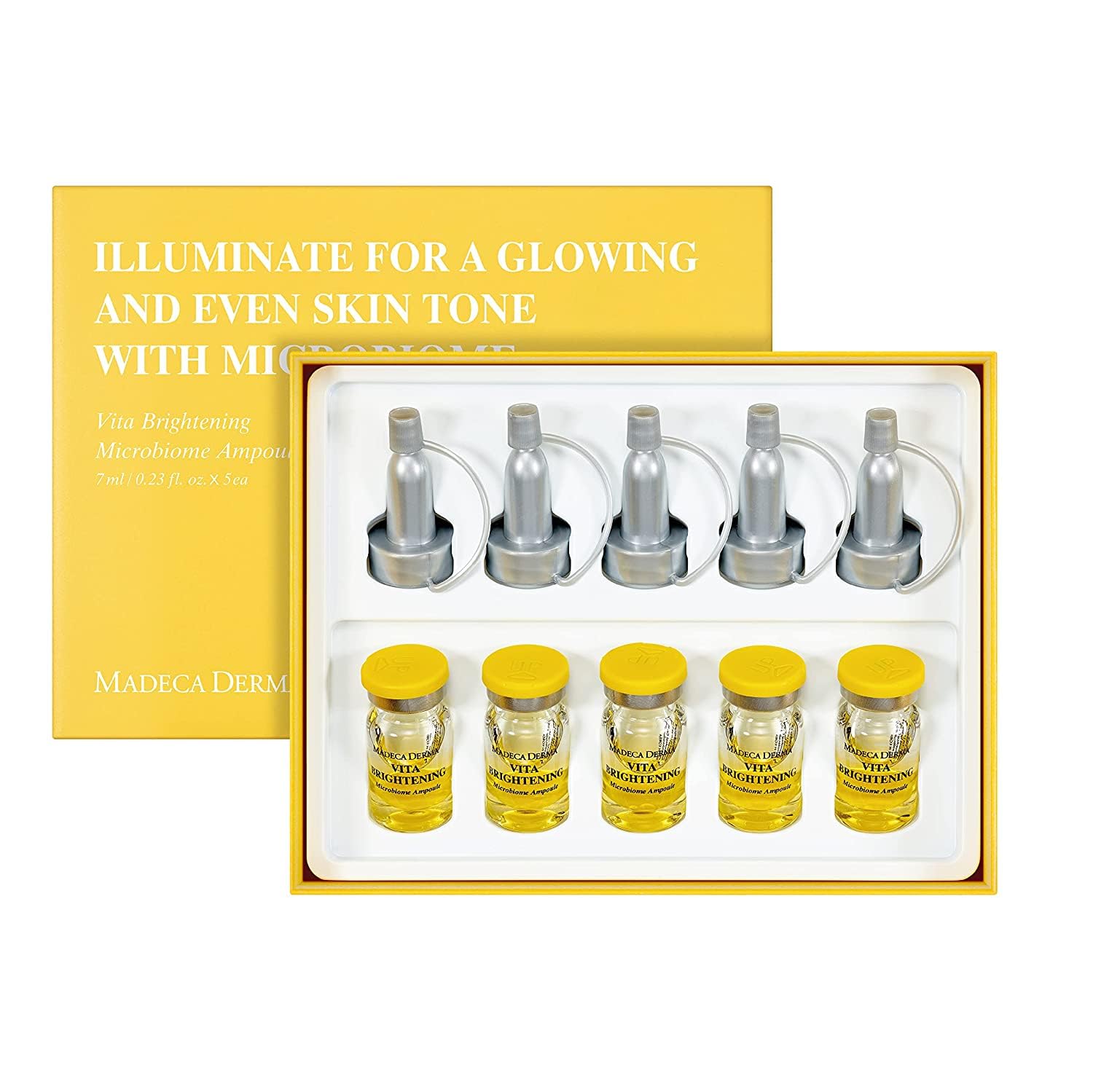 MADECA DERMA Vita Brightening Microbiome Ampoule – Brightening with Vitamin C & E, Hyaluronic Acid & Antioxidants (5 x 0.23 fl oz)