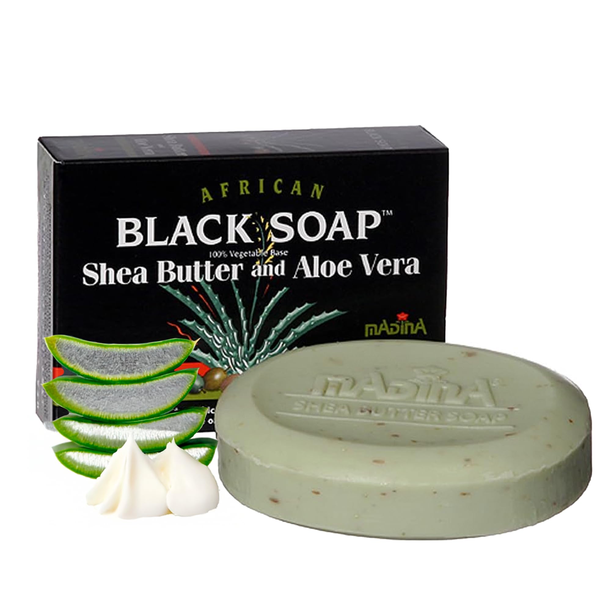 Madina African Black Soap Bar – Shea Butter & Aloe, 6-Pack (3.5 oz Each) | Gentle Hydration & Mild Exfoliation for All Skin Types