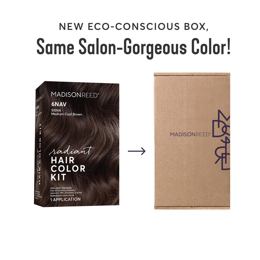 Madison Reed Radiant Hair Color Kit - 6NAV Medium Cool Brown (Siena) - PPD-Free & Ammonia-Free, 2 Pack