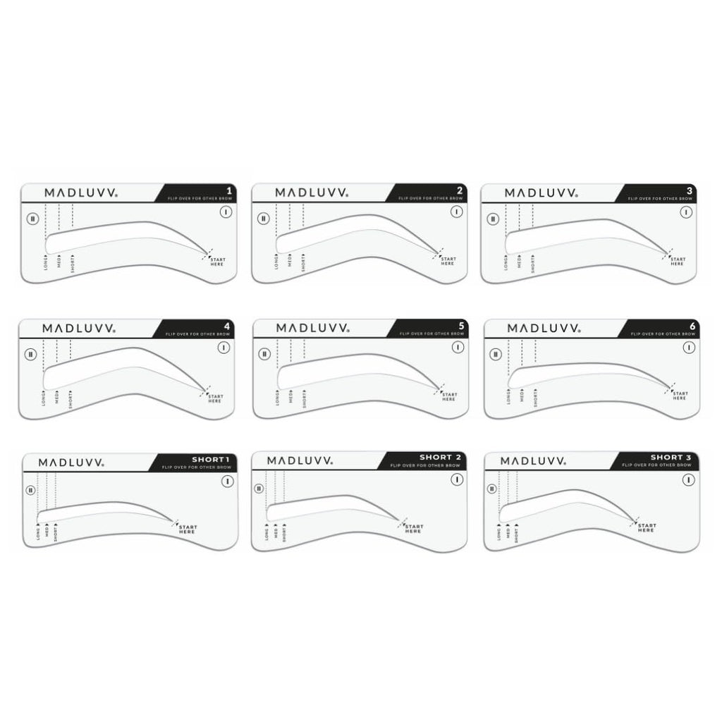 MADLUVV Brow Stamp Kit with 9 Stencils – Natural-Looking Brows, Spoolie & Travel Bag (Brunette)