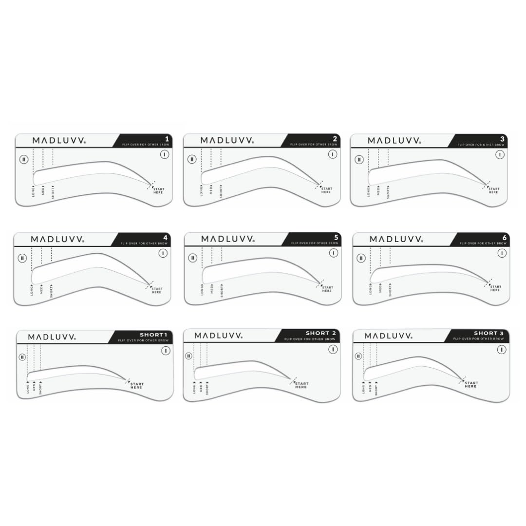 MADLUVV Brow Stamp Kit with 9 Stencils – Natural-Looking Brows, Spoolie & Travel Bag (Brunette)