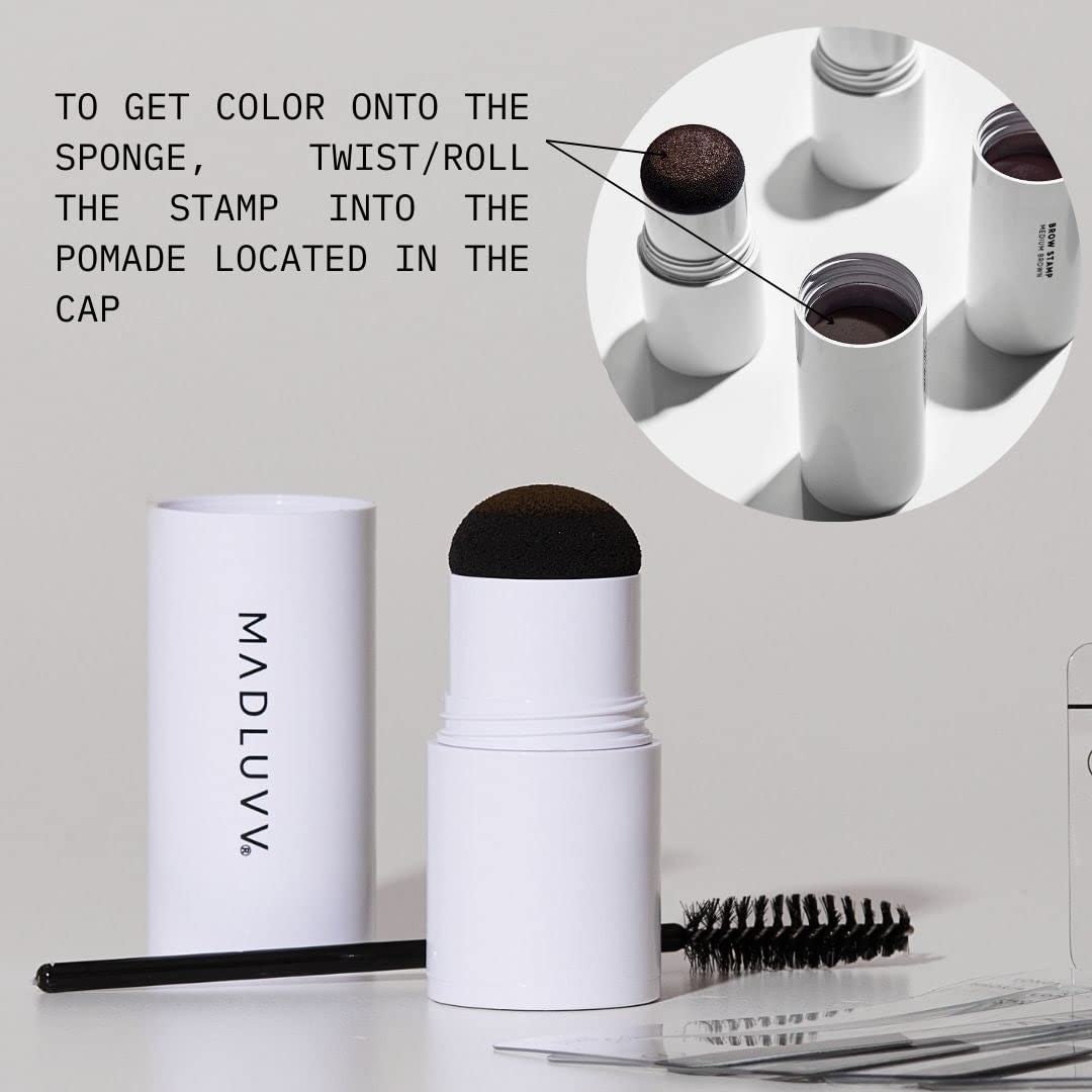 MADLUVV Brow Stamp Kit with 9 Stencils – Natural-Looking Brows, Spoolie & Travel Bag (Brunette)