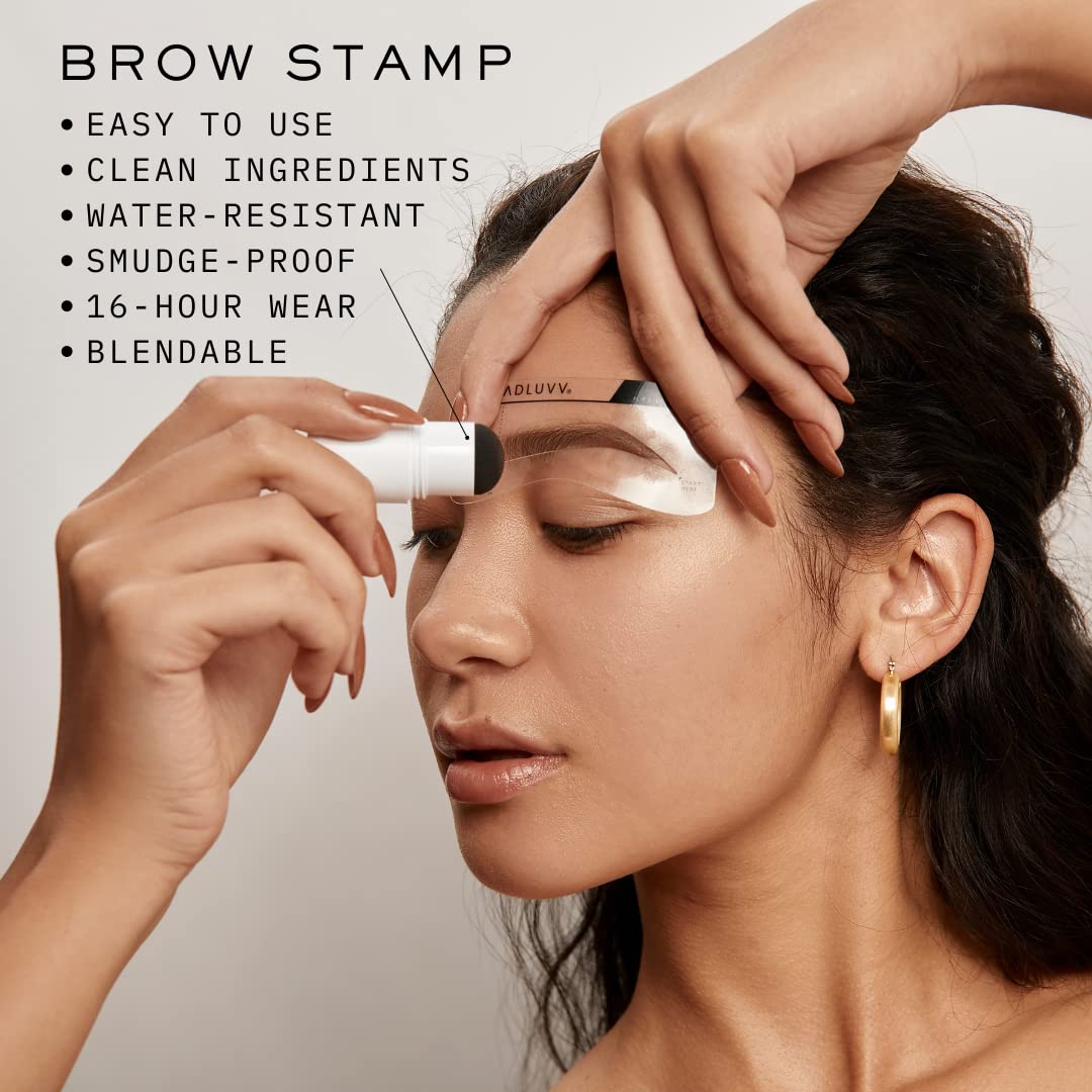 MADLUVV Brow Stamp Kit with 9 Stencils – Natural-Looking Brows, Spoolie & Travel Bag (Brunette)