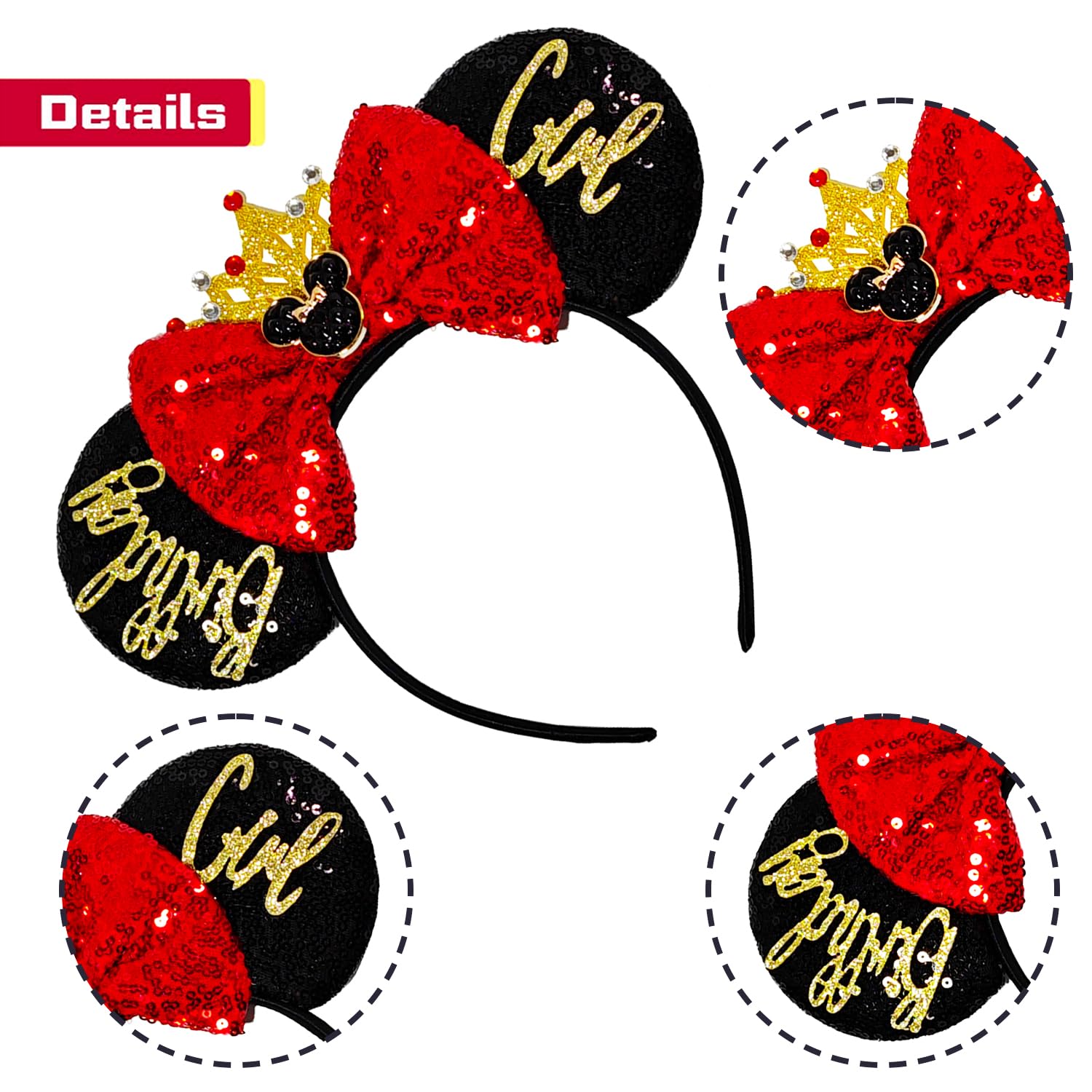MADO Birthday Girl Mouse Ear Headband – Black BDG-MC | Lightweight Party Accessory for Women & Girls