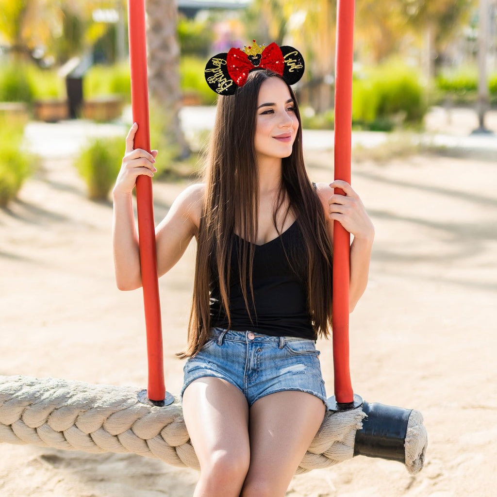 MADO Birthday Girl Mouse Ear Headband – Black BDG-MC | Lightweight Party Accessory for Women & Girls