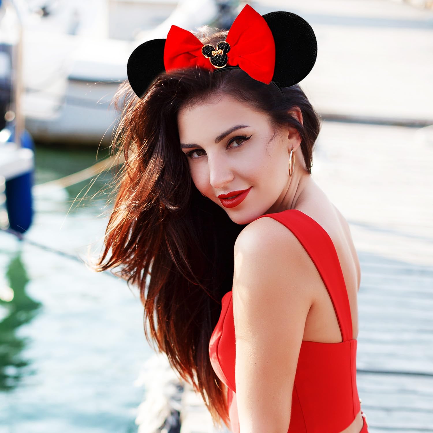 MADO Black Red Mouse Ear Headband – Princess Ears for Women, Teens & Kids