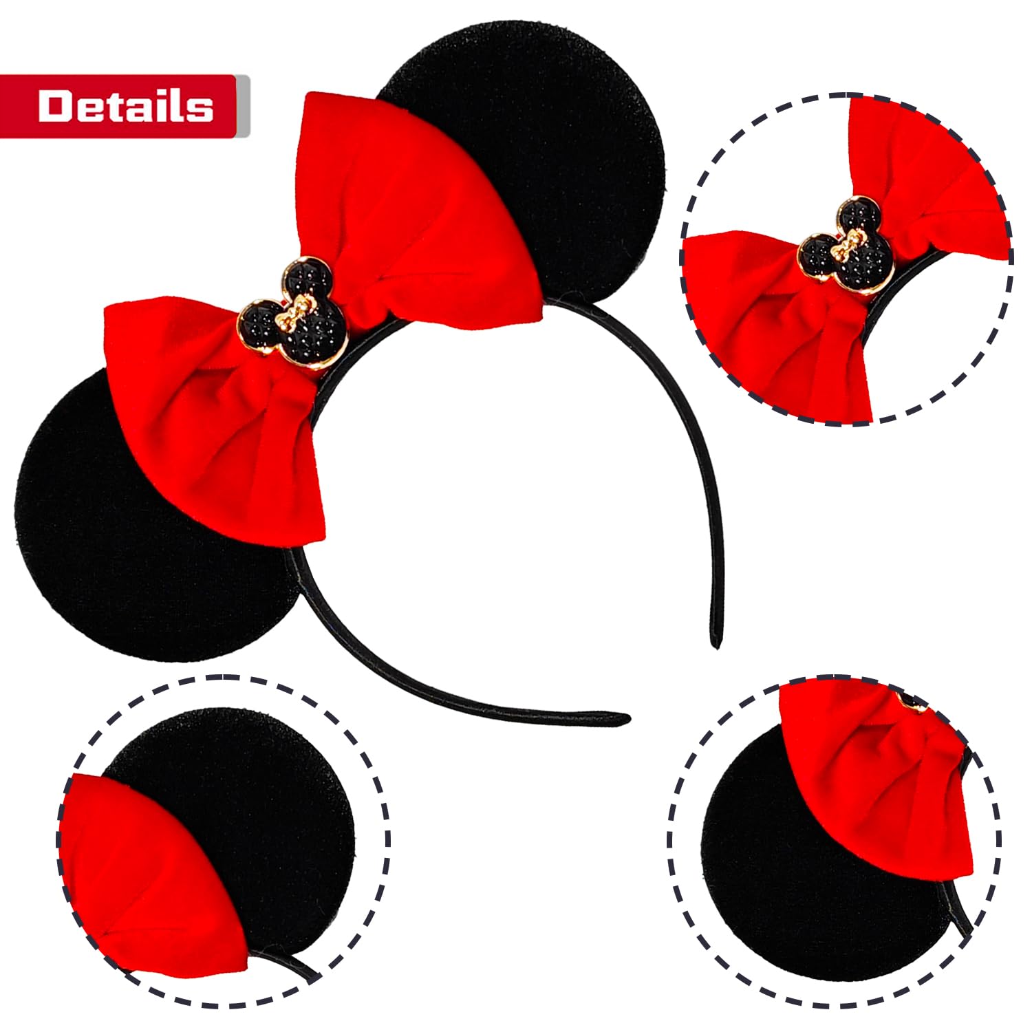 MADO Black Red Mouse Ear Headband – Princess Ears for Women, Teens & Kids