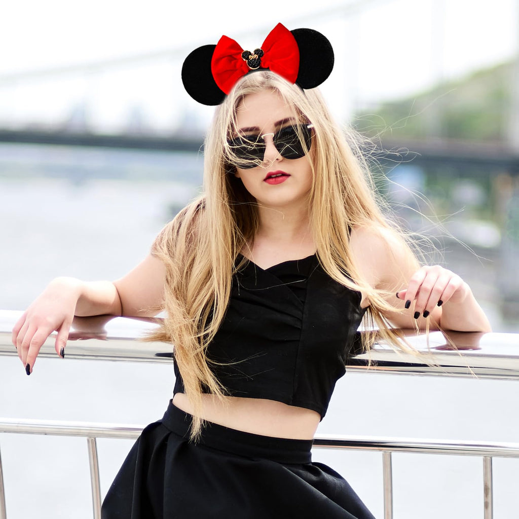 MADO Black Red Mouse Ear Headband – Princess Ears for Women, Teens & Kids