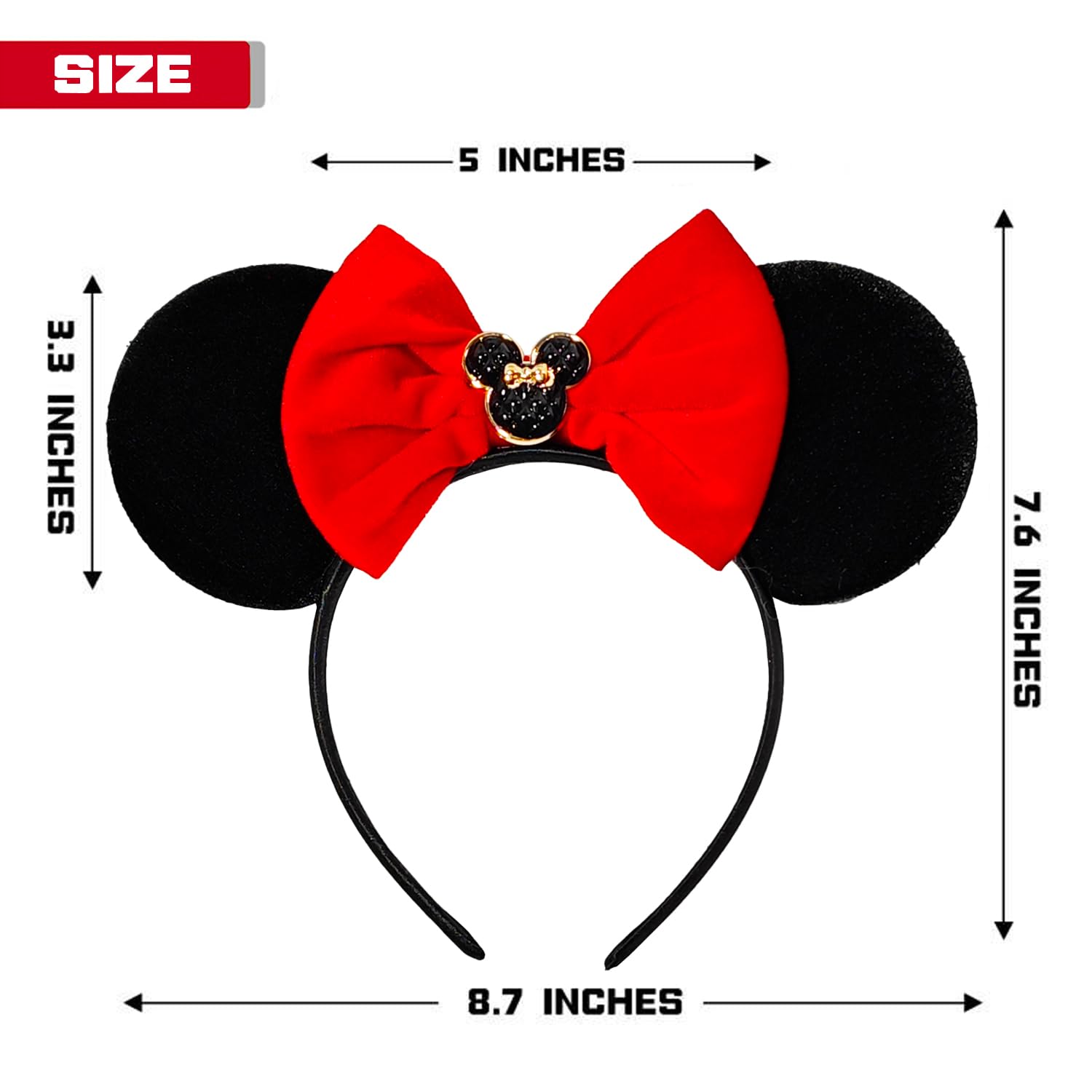 MADO Black Red Mouse Ear Headband – Princess Ears for Women, Teens & Kids