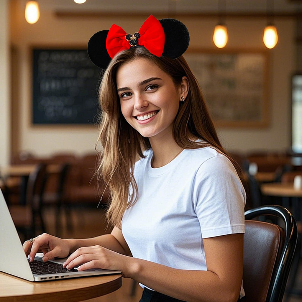 MADO Black Red Mouse Ear Headband – Princess Ears for Women, Teens & Kids