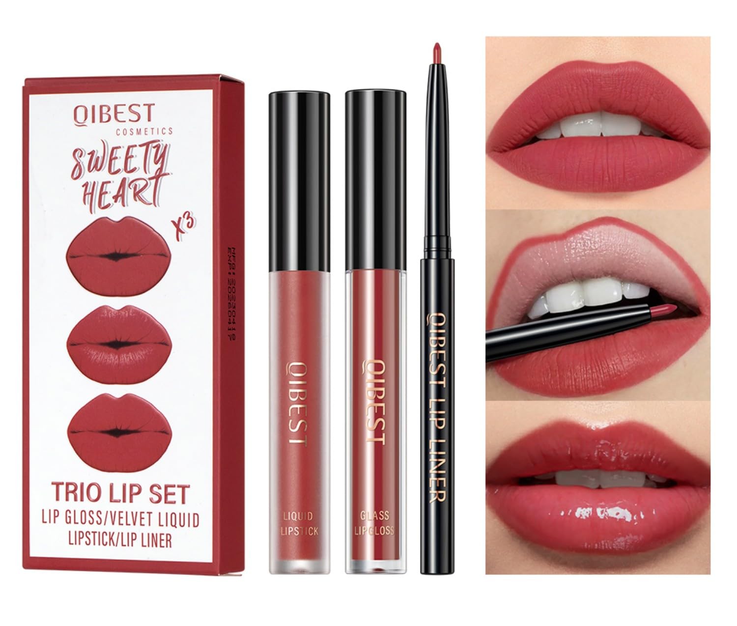 MAEPEOR All In One Lip Kit 3-in-1 Lip Liner, Lip Gloss & Lipstick Set (Kit 04 Sweety Heart)