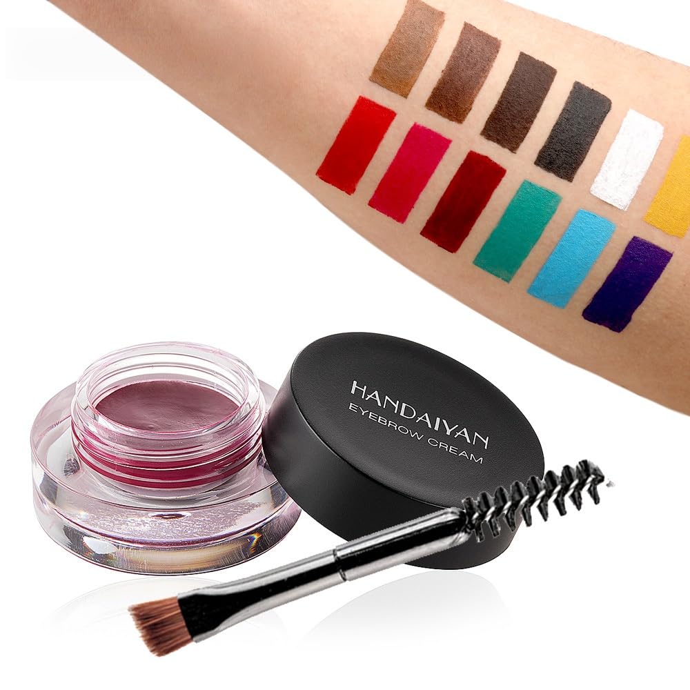 MAEPEOR 12 Colors Eyebrow Pomade – Waterproof, Long-Lasting Gel with Brush (07 Bright Red)