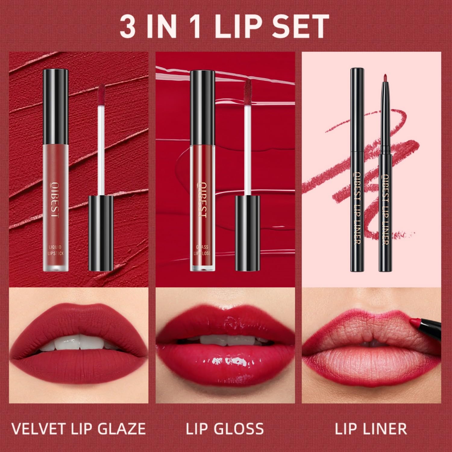 MAEPEOR All In One Lip Kit 3-in-1 Lip Liner, Lip Gloss & Lipstick Set (Kit 04 Sweety Heart)