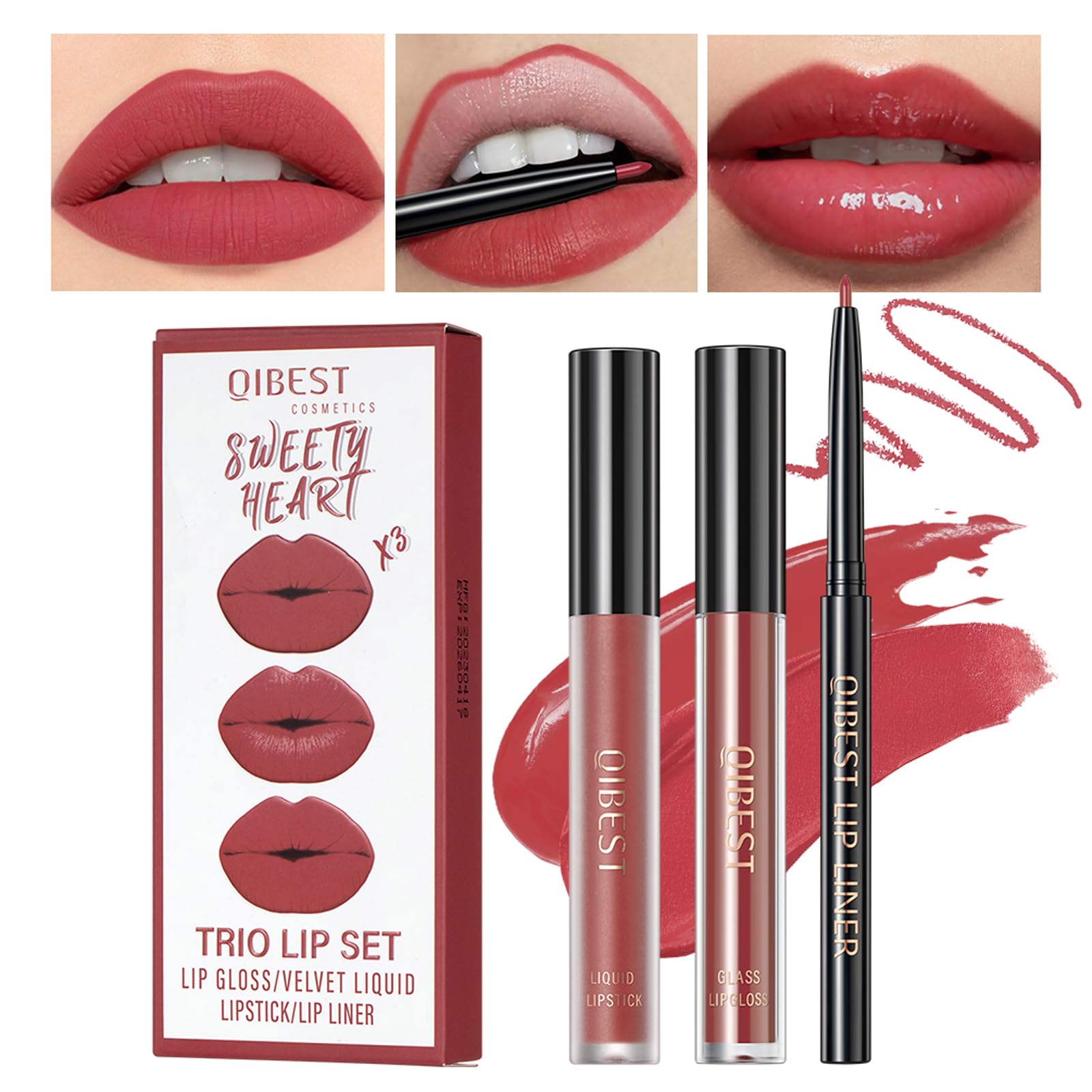 MAEPEOR All In One Lip Kit 3-in-1 Lip Liner, Lip Gloss & Lipstick Set (Kit 04 Sweety Heart)