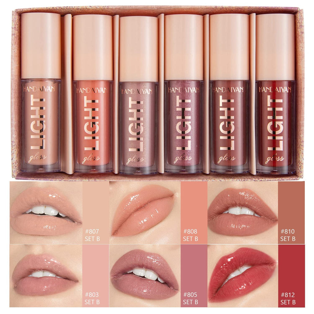 MAEPEOR Moisturizing Lip Gloss Set 6PCS – Neutral Nude, Nourishing & Glossy Lips