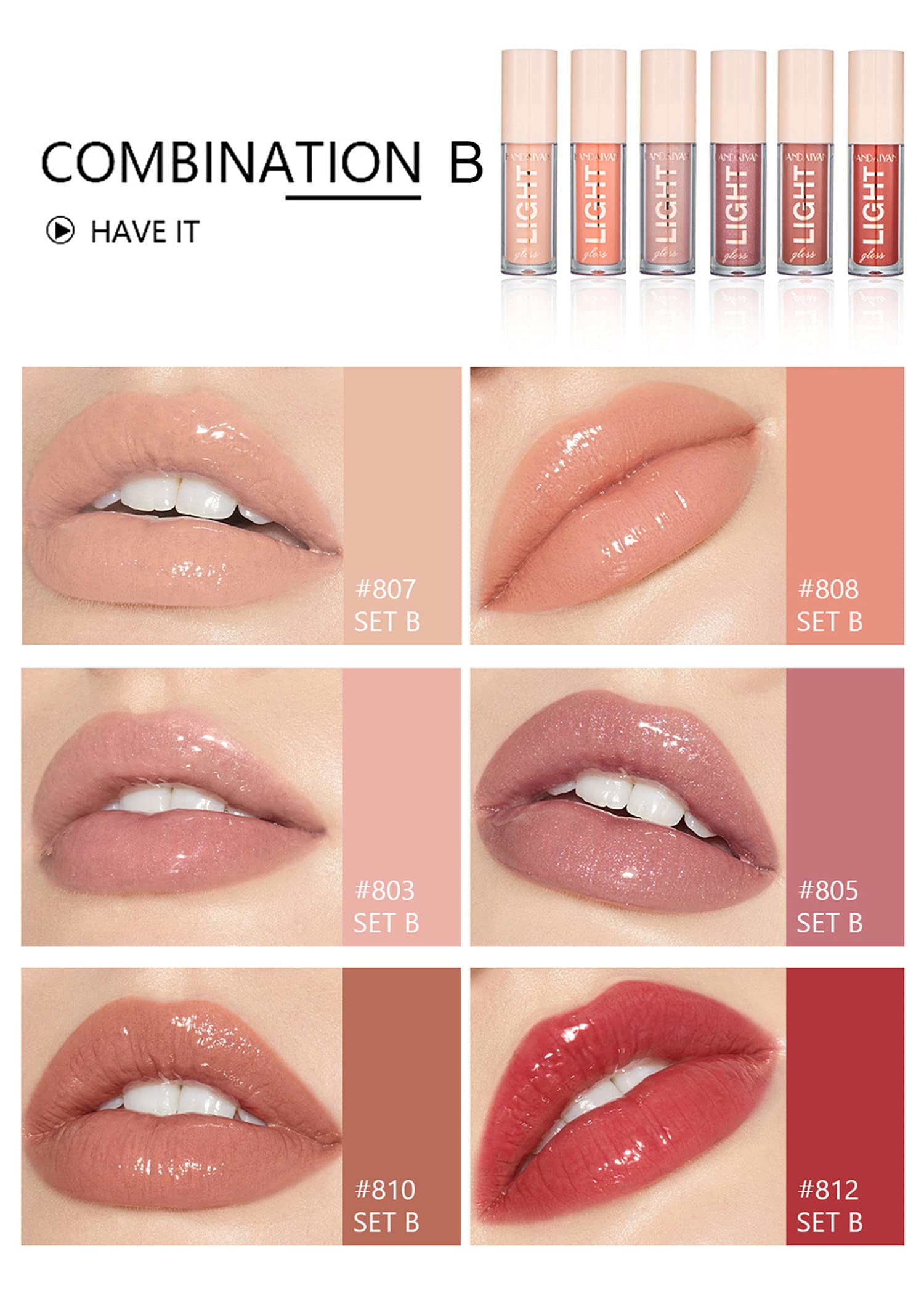 MAEPEOR Moisturizing Lip Gloss Set 6PCS – Neutral Nude, Nourishing & Glossy Lips