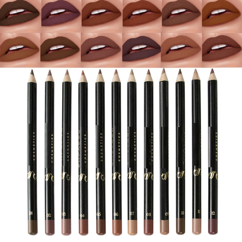 MAEPEOR Nude Lip Liner Set – 12 Highly Pigmented, Long-Lasting, Waterproof Matte Lip Liners (Color 01)