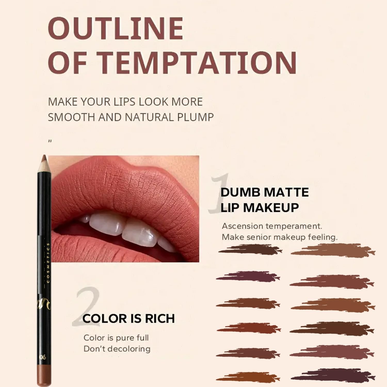 MAEPEOR Nude Lip Liner Set – 12 Highly Pigmented, Long-Lasting, Waterproof Matte Lip Liners (Color 01)