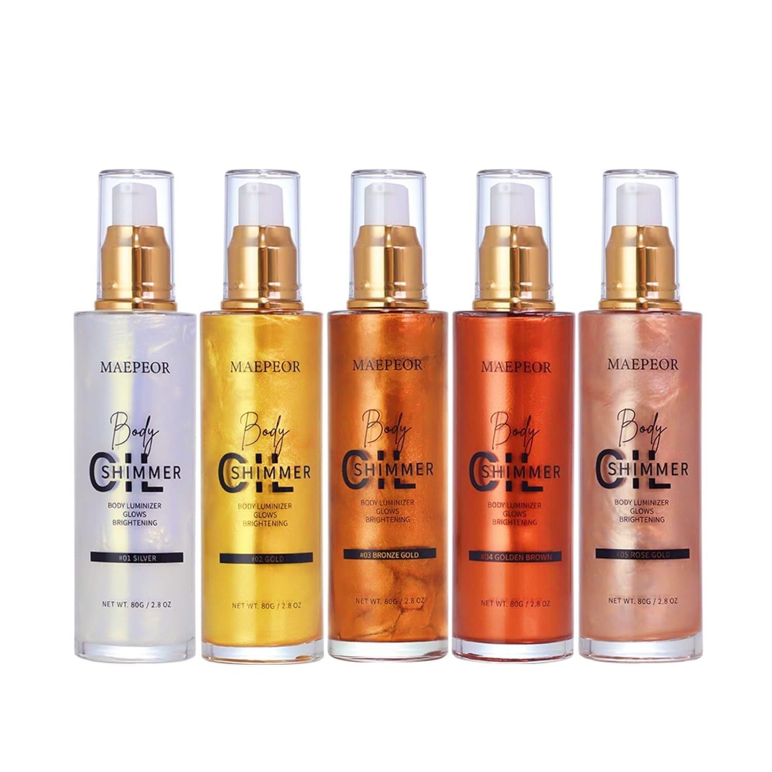 MAEPEOR Shimmer Body Luminizer – 5 Colors Moisturizing Glow Illuminator for Face & Body (80ML, Silver)