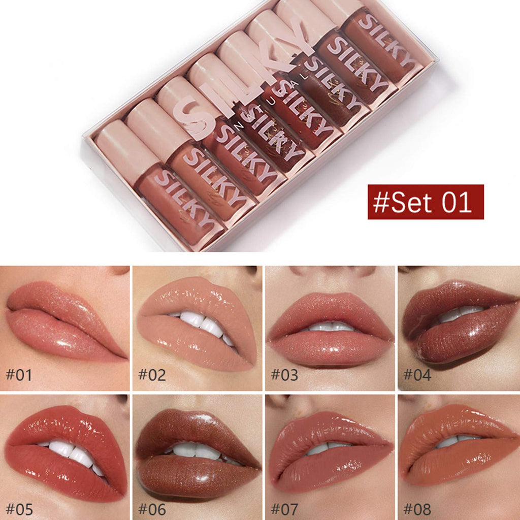 MAEPEOR Shiny Glossy Lip Gloss Set 8PCS – Non-Sticky, Hydrating, High Shine