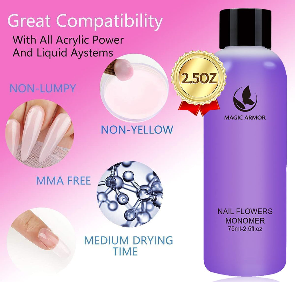 MAGIC ARMOR Acrylic Liquid Monomer – 150ml Professional Quick-Dry Monomer for Nail Extensions