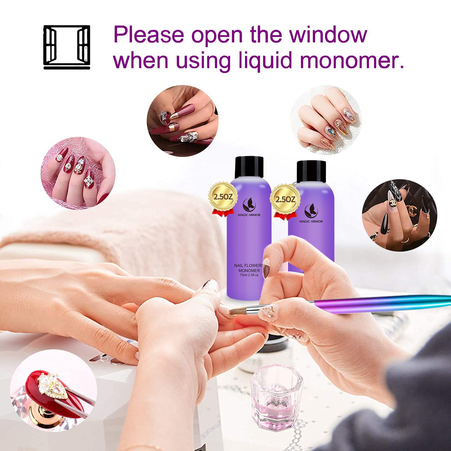 MAGIC ARMOR Acrylic Liquid Monomer – 150ml Professional Quick-Dry Monomer for Nail Extensions