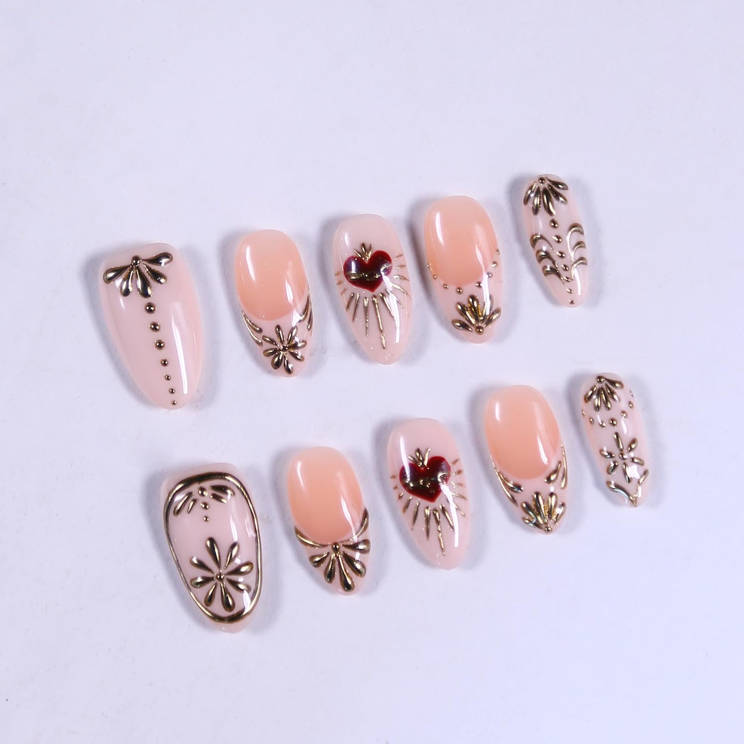 MAGLFELL Press On Nails - Short Almond Handmade 3D Gel Nail Art, Reusable Thick Acrylic, DIY Kit (Size M)