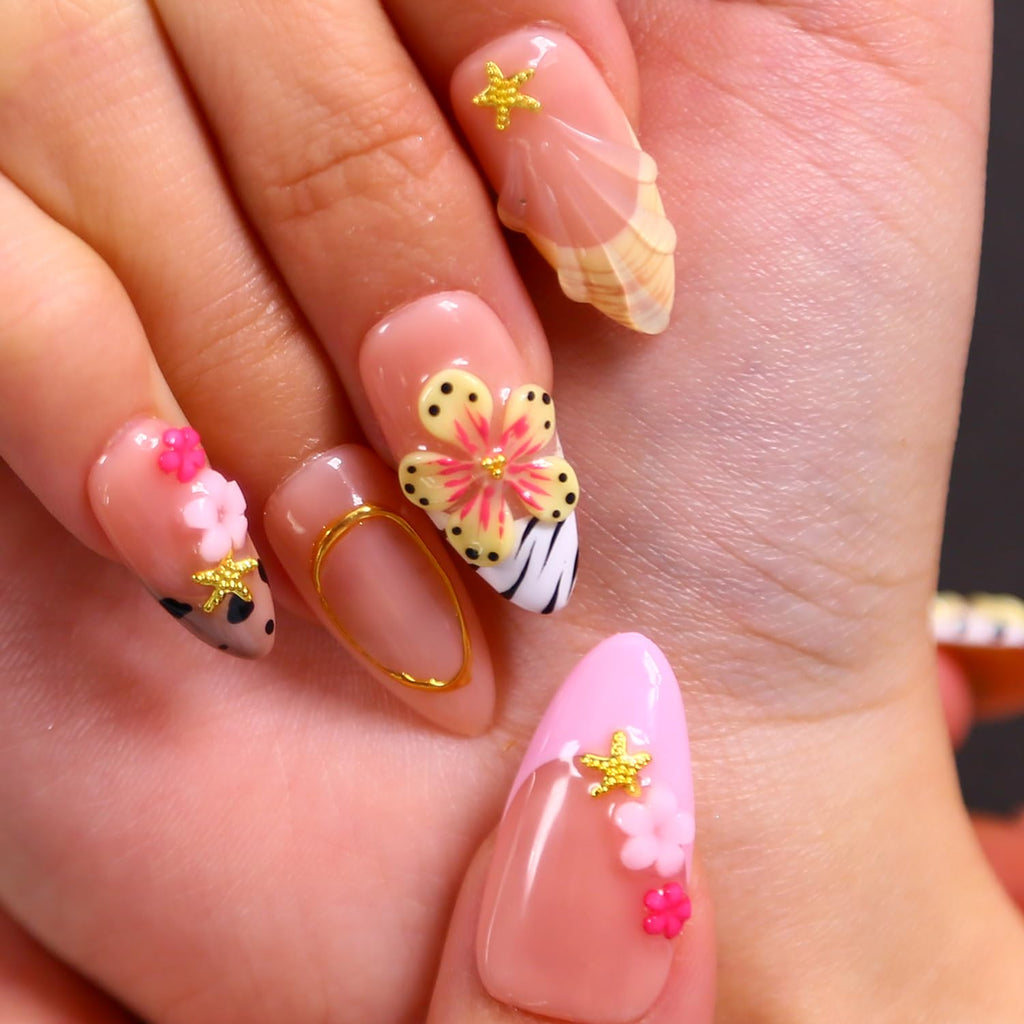 MAGLFELL Press On Nails - Medium Almond Shape Handmade Nails with Thick Acrylic & Multi-Layer Gel (Size M)