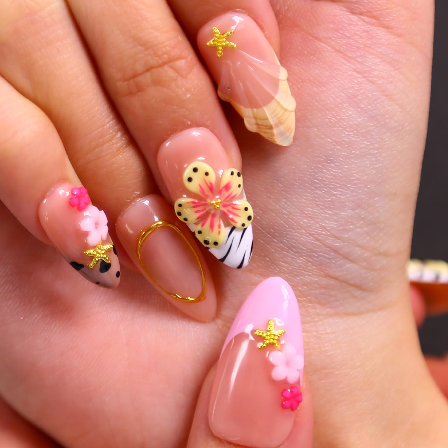 MAGLFELL Press On Nails - Medium Almond Shape Handmade Nails with Thick Acrylic & Multi-Layer Gel (Size M)