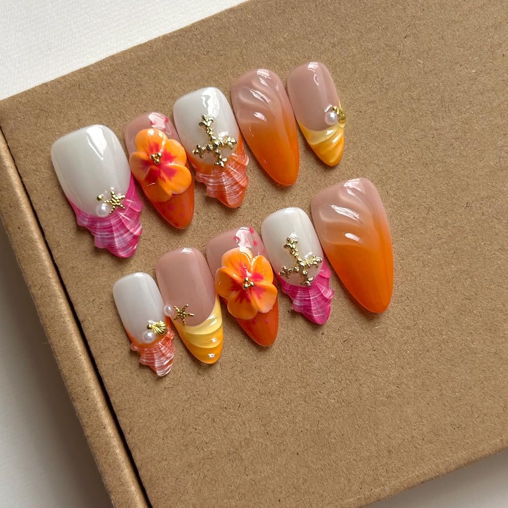 MAGLFELL Luxury Medium Almond 3D Press-On Nails | Reusable ABS Nail Tips
