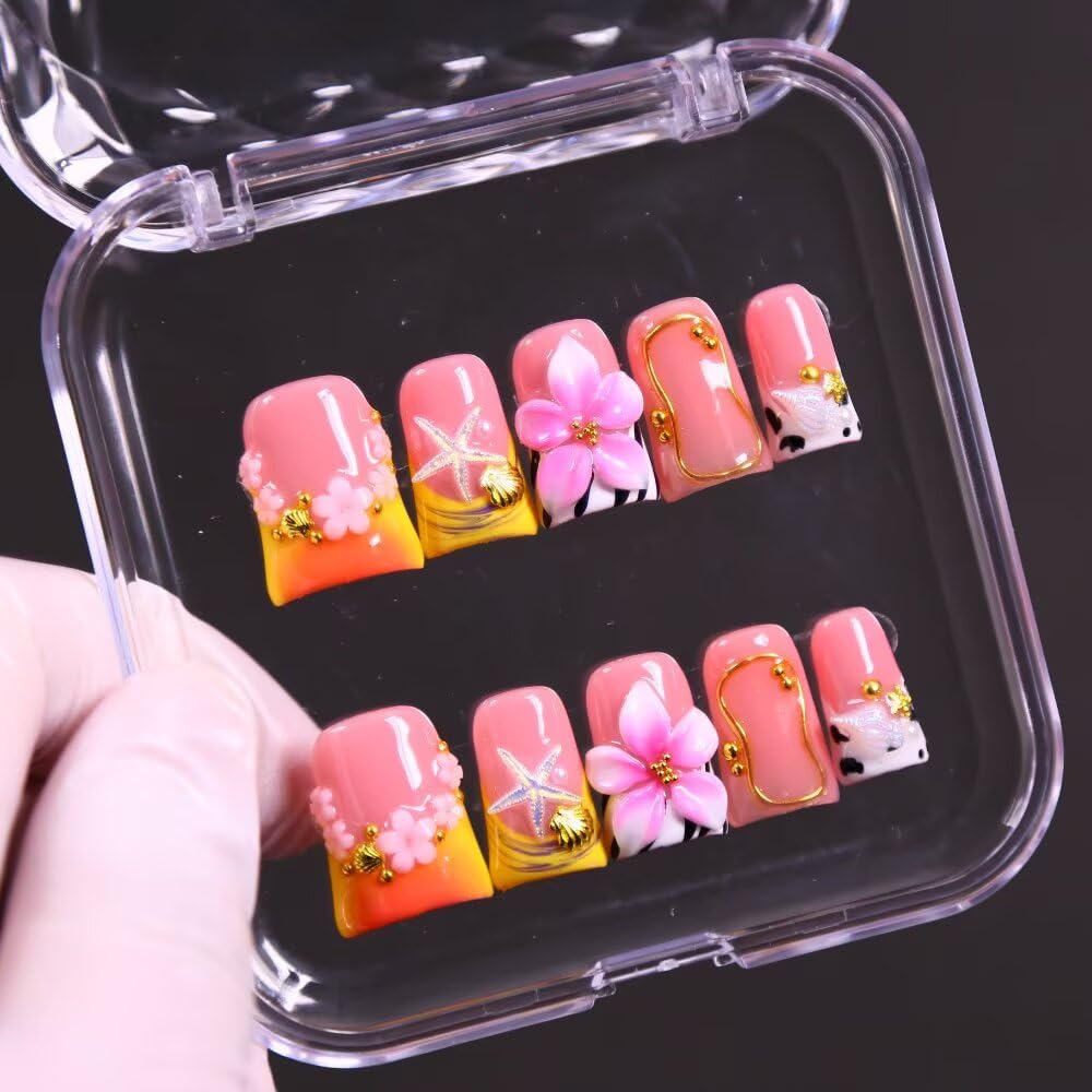MAGLFELL Press On Nails – Handmade French Duckbill, 10 Pcs, Reusable Short 3D Acrylic Kit (Size S)