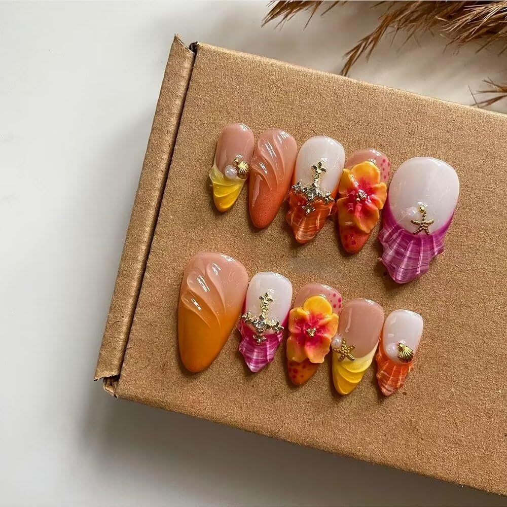 MAGLFELL Luxury Medium Almond 3D Press-On Nails | Reusable ABS Nail Tips