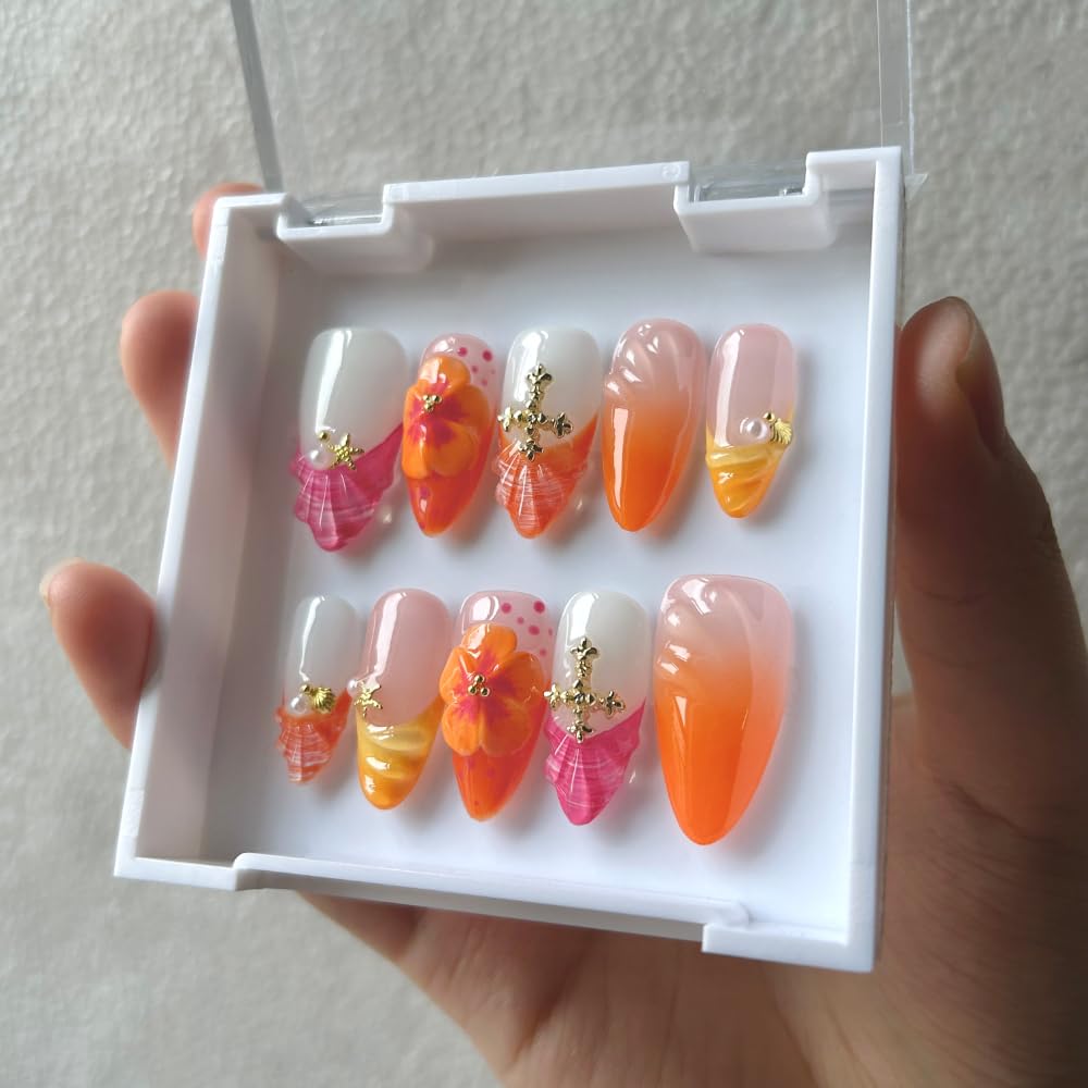 MAGLFELL Luxury Medium Almond 3D Press-On Nails | Reusable ABS Nail Tips