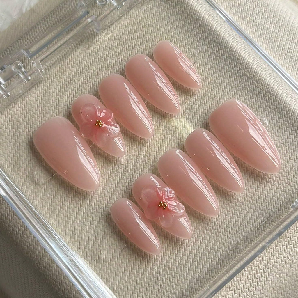 MAGLFELL Women Press On Nails - Medium Almond Shape, 10Pcs Luxury Handmade 3D Nail Art