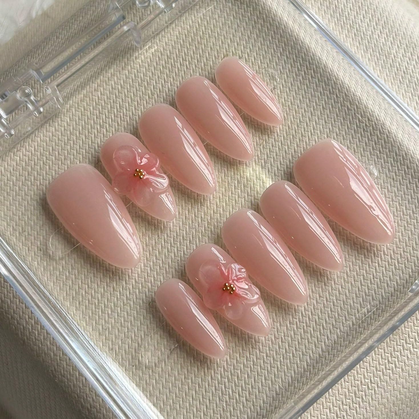MAGLFELL Women Press On Nails - Medium Almond Shape, 10Pcs Luxury Handmade 3D Nail Art