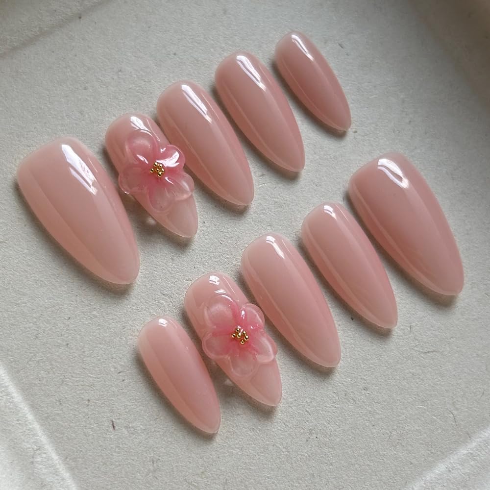 MAGLFELL Women Press On Nails - Medium Almond Shape, 10Pcs Luxury Handmade 3D Nail Art