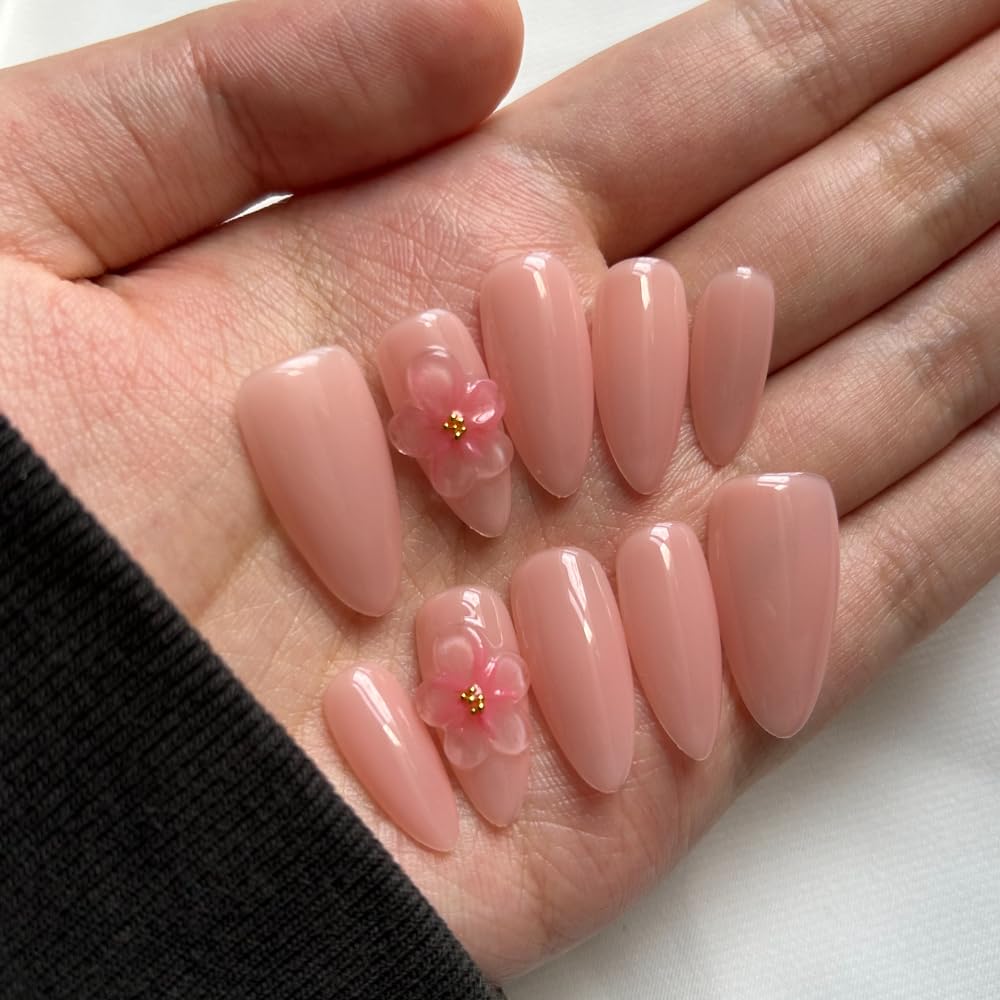 MAGLFELL Women Press On Nails – Medium Almond, 10Pcs Luxury Handmade 3D Art ABS Acrylic
