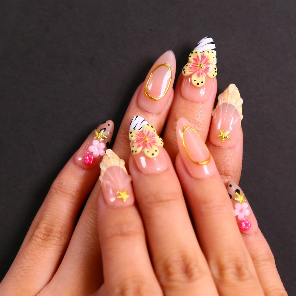 MAGLFELL Press On Nails - Medium Almond Shape Handmade Nails with Thick Acrylic & Multi-Layer Gel (Size M)